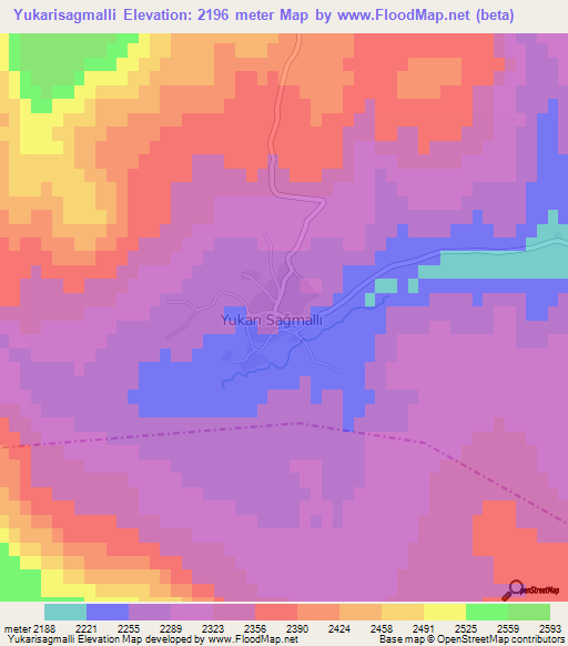 Yukarisagmalli,Turkey Elevation Map