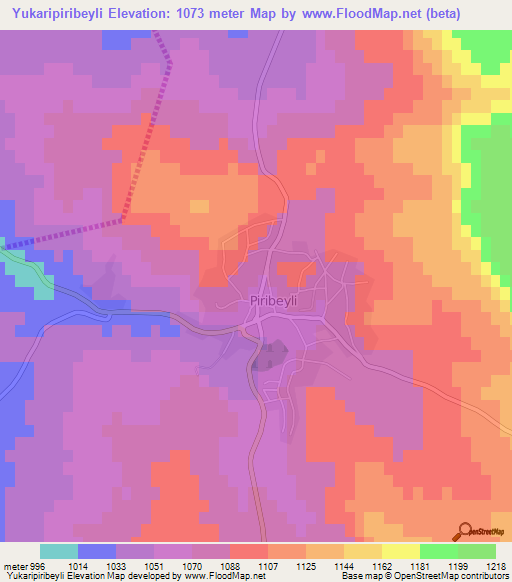 Yukaripiribeyli,Turkey Elevation Map