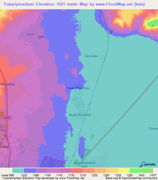 Yukaripinarbasi,Turkey Elevation Map