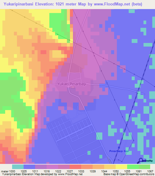 Yukaripinarbasi,Turkey Elevation Map