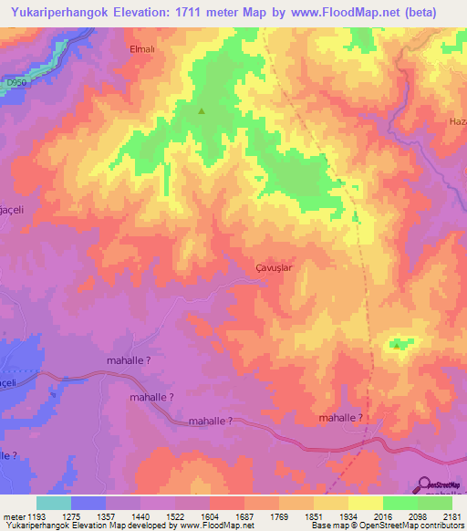 Yukariperhangok,Turkey Elevation Map