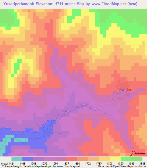 Yukariperhangok,Turkey Elevation Map