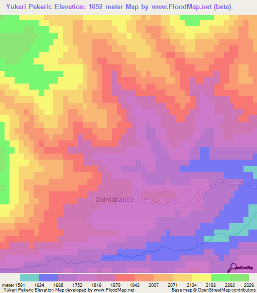 Yukari Pekeric,Turkey Elevation Map