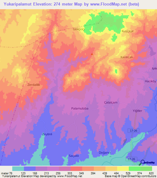 Yukaripalamut,Turkey Elevation Map
