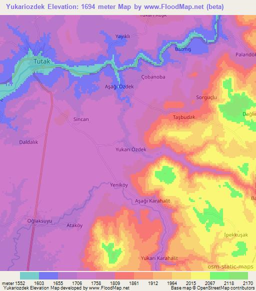 Yukariozdek,Turkey Elevation Map