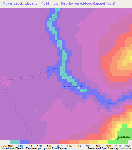 Yukariozdek,Turkey Elevation Map