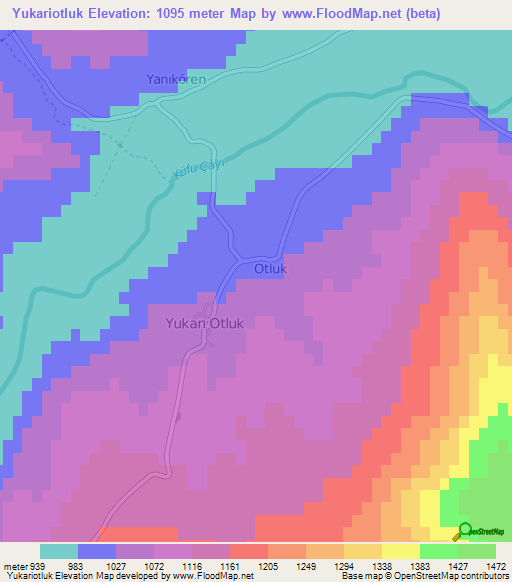 Yukariotluk,Turkey Elevation Map