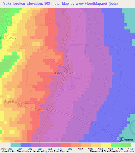 Yukariorukcu,Turkey Elevation Map