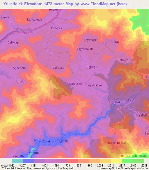 Yukariolek,Turkey Elevation Map