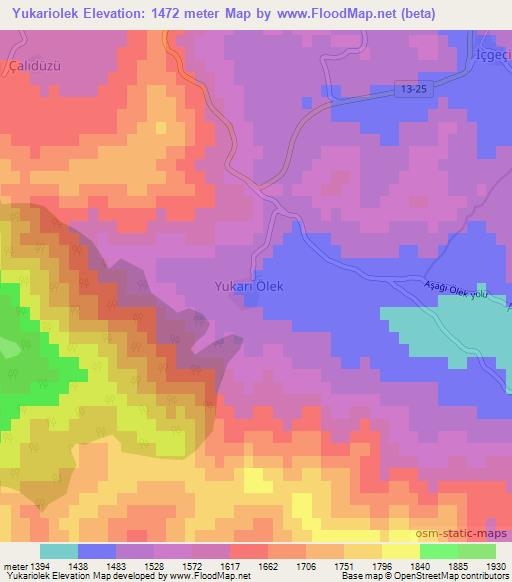 Yukariolek,Turkey Elevation Map