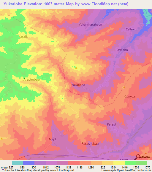 Yukarioba,Turkey Elevation Map