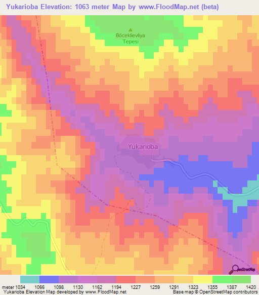 Yukarioba,Turkey Elevation Map