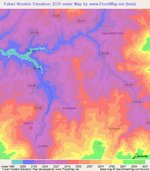 Yukari Norebin,Turkey Elevation Map