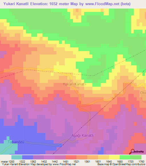 Yukari Kanatli,Turkey Elevation Map