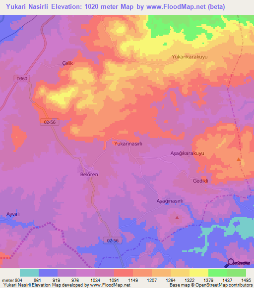 Yukari Nasirli,Turkey Elevation Map