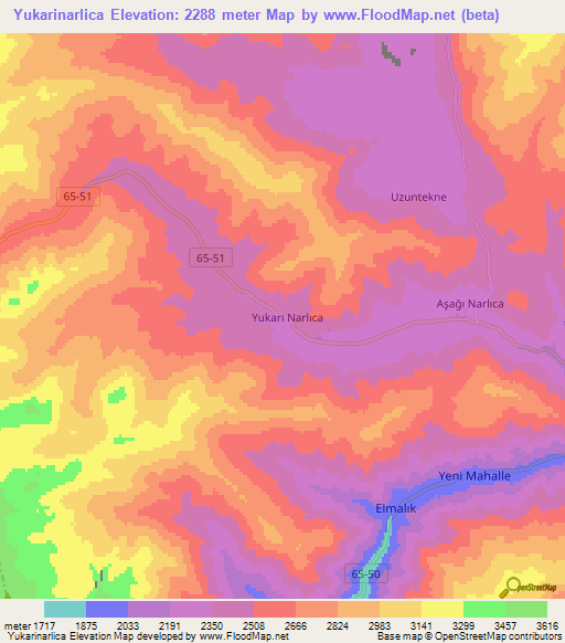 Yukarinarlica,Turkey Elevation Map