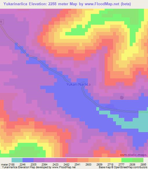 Yukarinarlica,Turkey Elevation Map