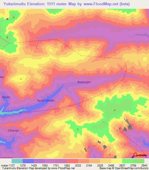 Yukarimutlu,Turkey Elevation Map