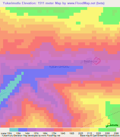 Yukarimutlu,Turkey Elevation Map