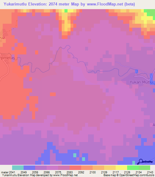 Yukarimutlu,Turkey Elevation Map