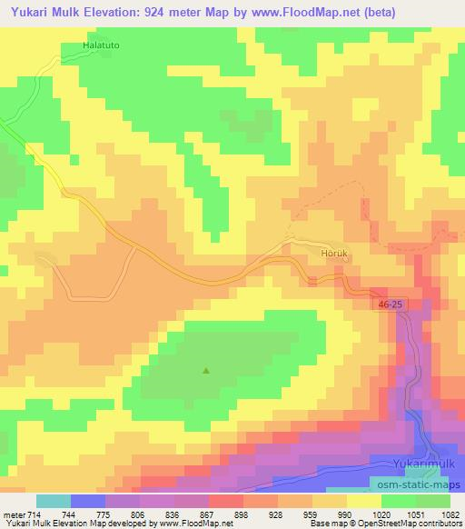 Yukari Mulk,Turkey Elevation Map