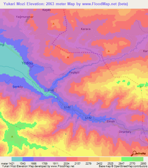 Yukari Mozi,Turkey Elevation Map