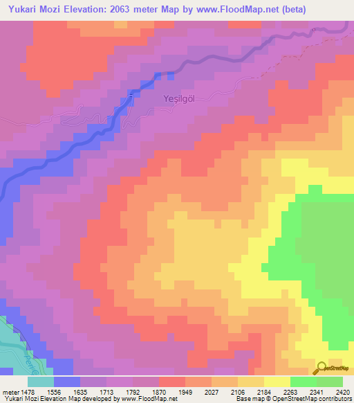 Yukari Mozi,Turkey Elevation Map