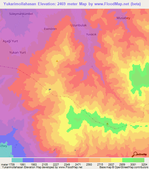 Yukarimollahasan,Turkey Elevation Map