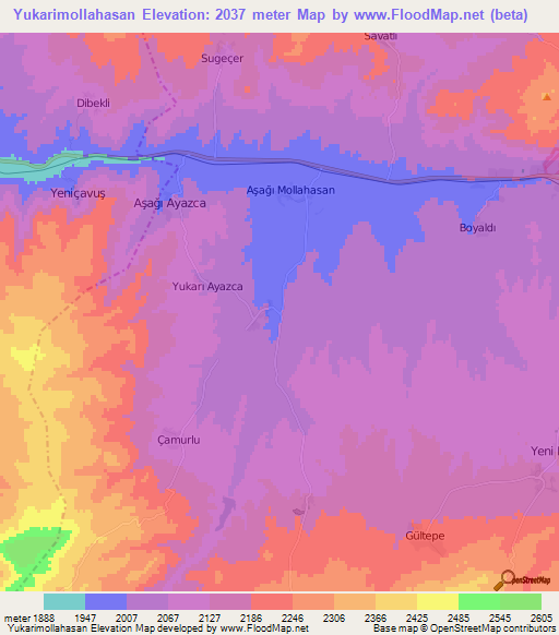 Yukarimollahasan,Turkey Elevation Map