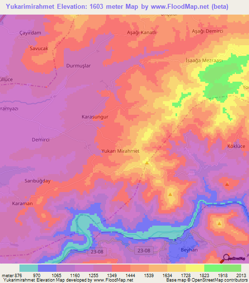 Yukarimirahmet,Turkey Elevation Map