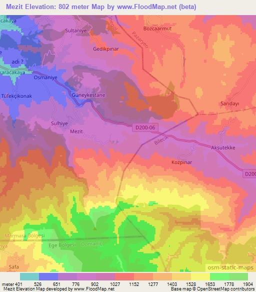 Mezit,Turkey Elevation Map