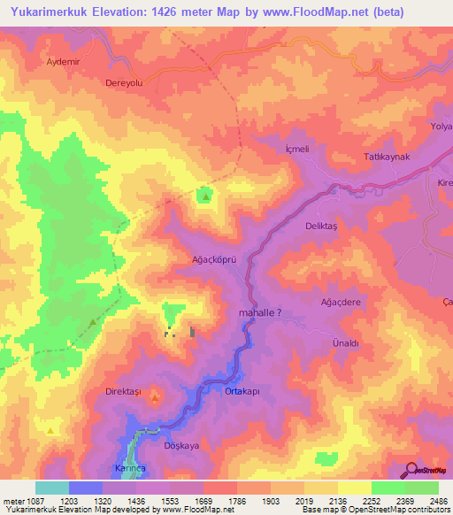 Yukarimerkuk,Turkey Elevation Map