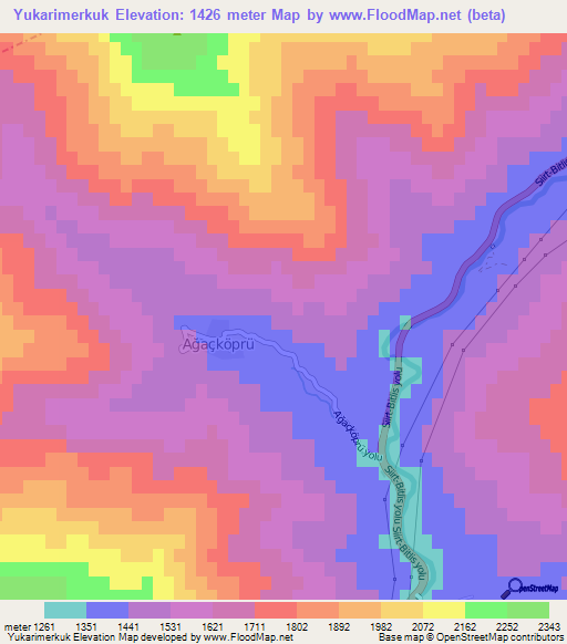 Yukarimerkuk,Turkey Elevation Map