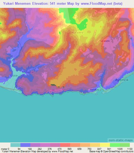 Yukari Menemen,Turkey Elevation Map