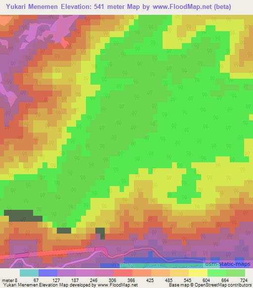 Yukari Menemen,Turkey Elevation Map