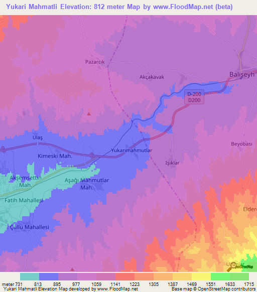 Yukari Mahmatli,Turkey Elevation Map