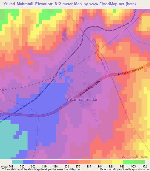 Yukari Mahmatli,Turkey Elevation Map