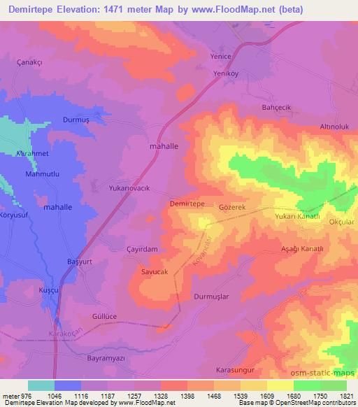 Demirtepe,Turkey Elevation Map