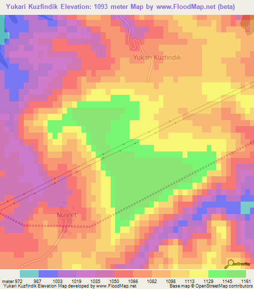 Yukari Kuzfindik,Turkey Elevation Map