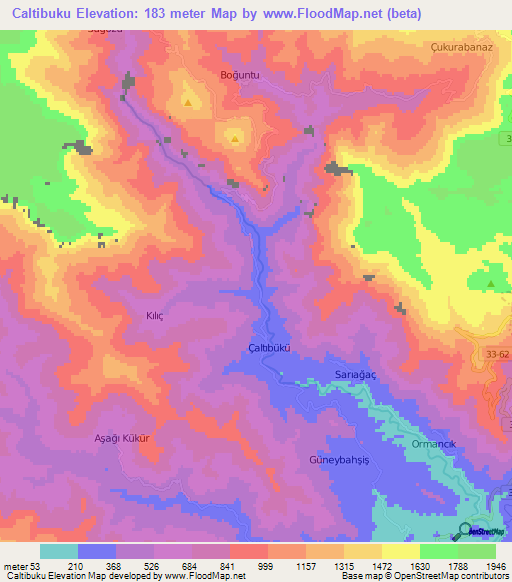 Caltibuku,Turkey Elevation Map