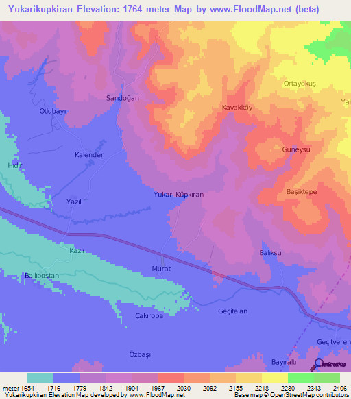 Yukarikupkiran,Turkey Elevation Map