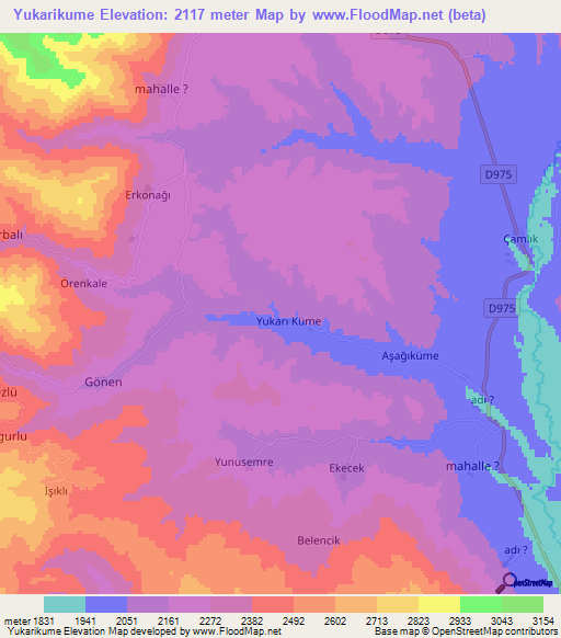 Yukarikume,Turkey Elevation Map