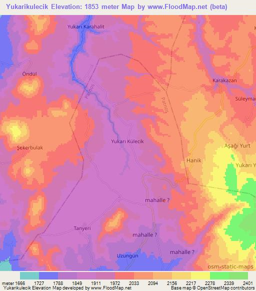 Yukarikulecik,Turkey Elevation Map