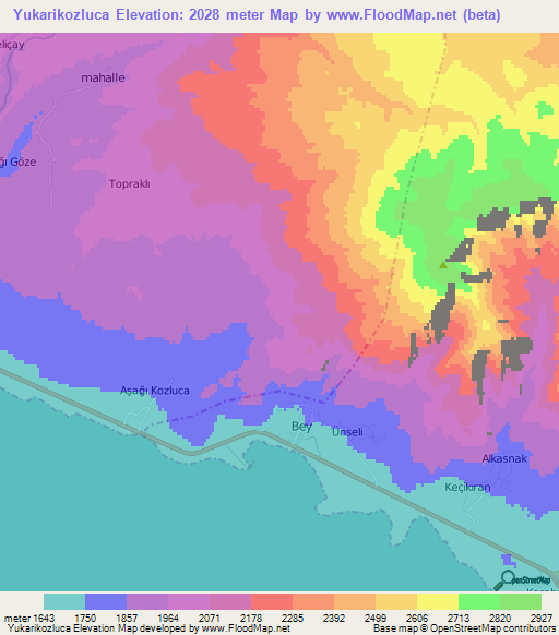 Yukarikozluca,Turkey Elevation Map