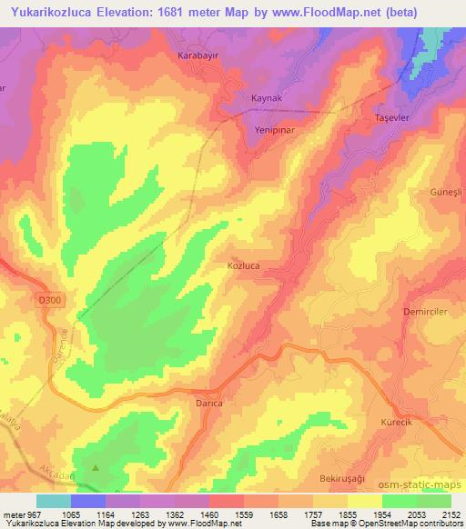 Yukarikozluca,Turkey Elevation Map