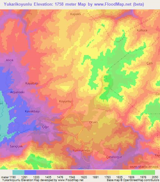 Yukarikoyunlu,Turkey Elevation Map