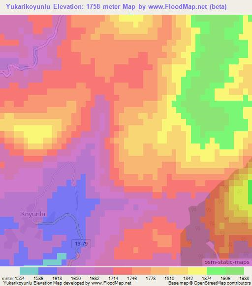 Yukarikoyunlu,Turkey Elevation Map