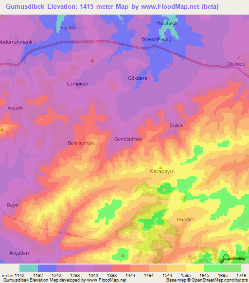 Gumusdibek,Turkey Elevation Map