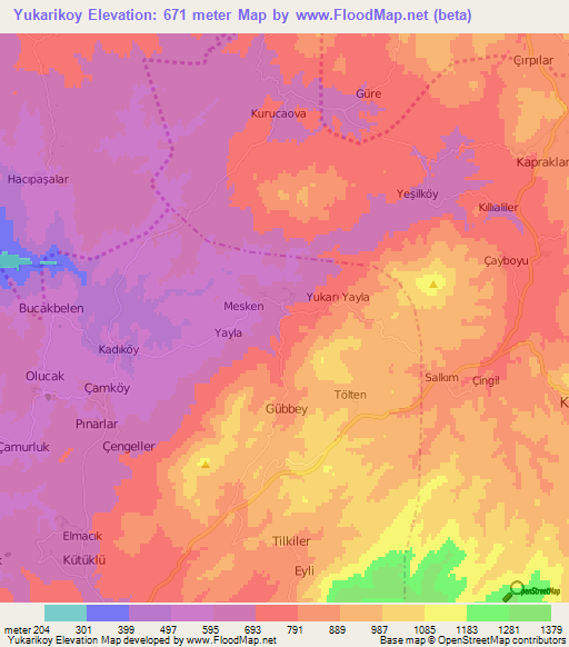 Yukarikoy,Turkey Elevation Map