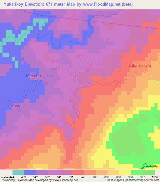 Yukarikoy,Turkey Elevation Map